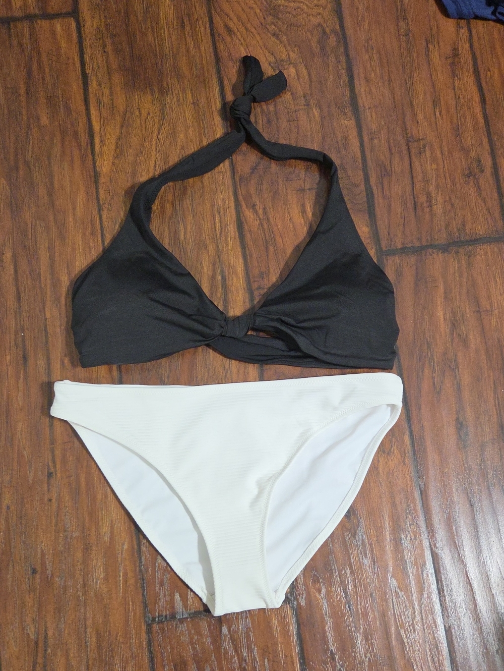 H&M Classic Black Halter Bikini Top with White Bikini Bottom - Women's Swim Set